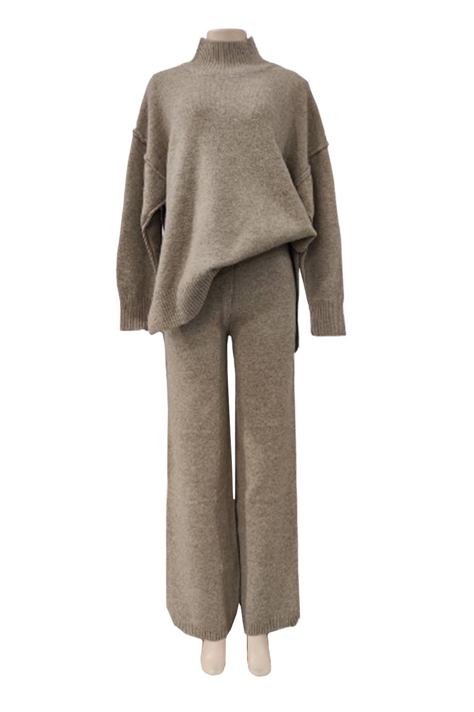 Turtleneck Knit Sweater Wide Leg Pant Set