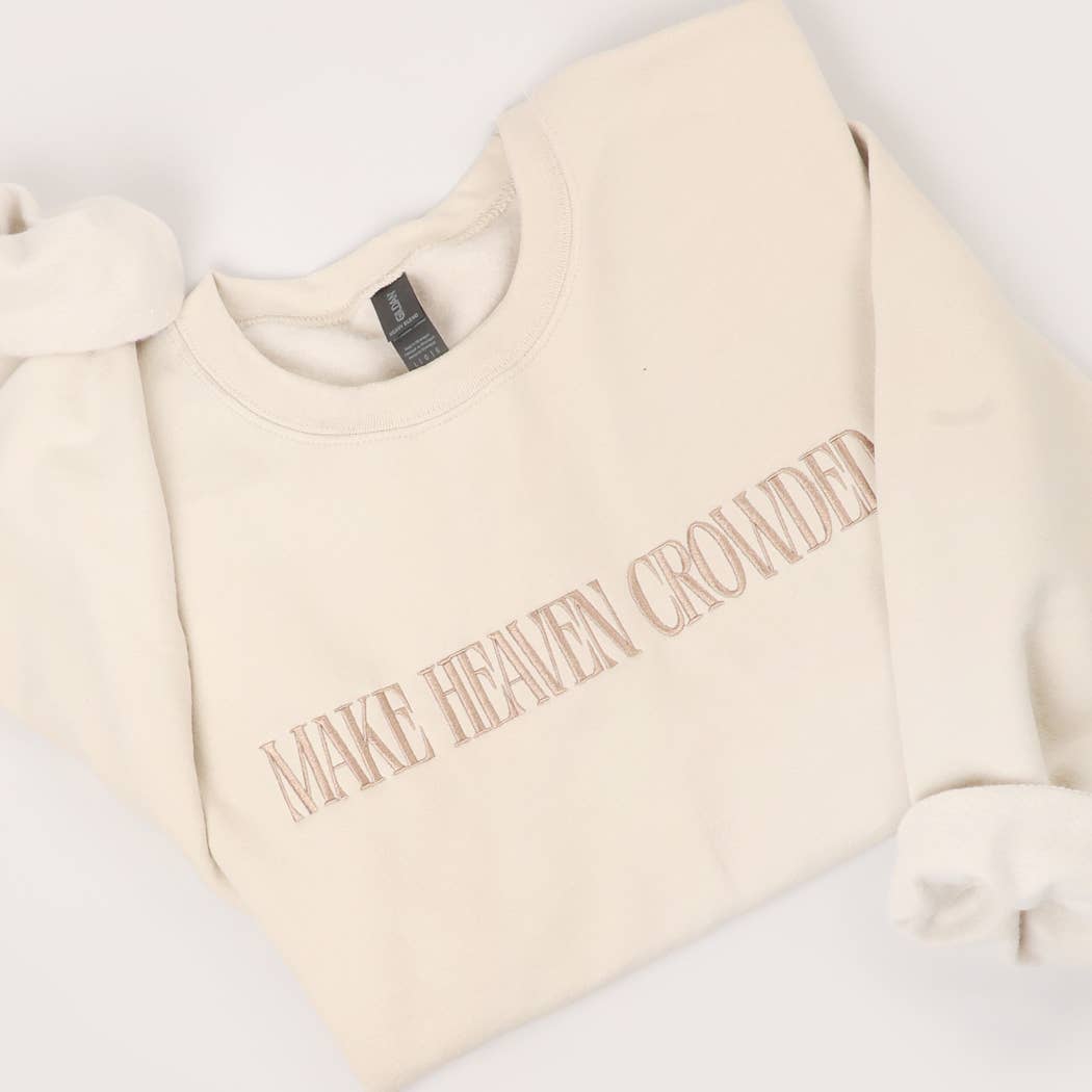 MAKE HEAVEN CROWDED Embroidered Heavyweight Sweatshirt: LIGHT PINK / L