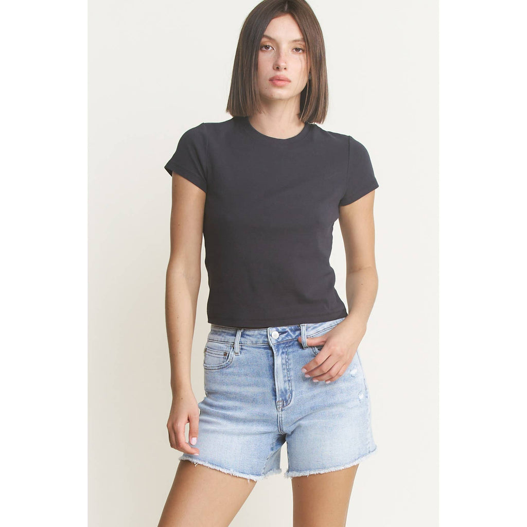 Mica Super High Rise Light Wash Shorts With Frayed Raw Hem