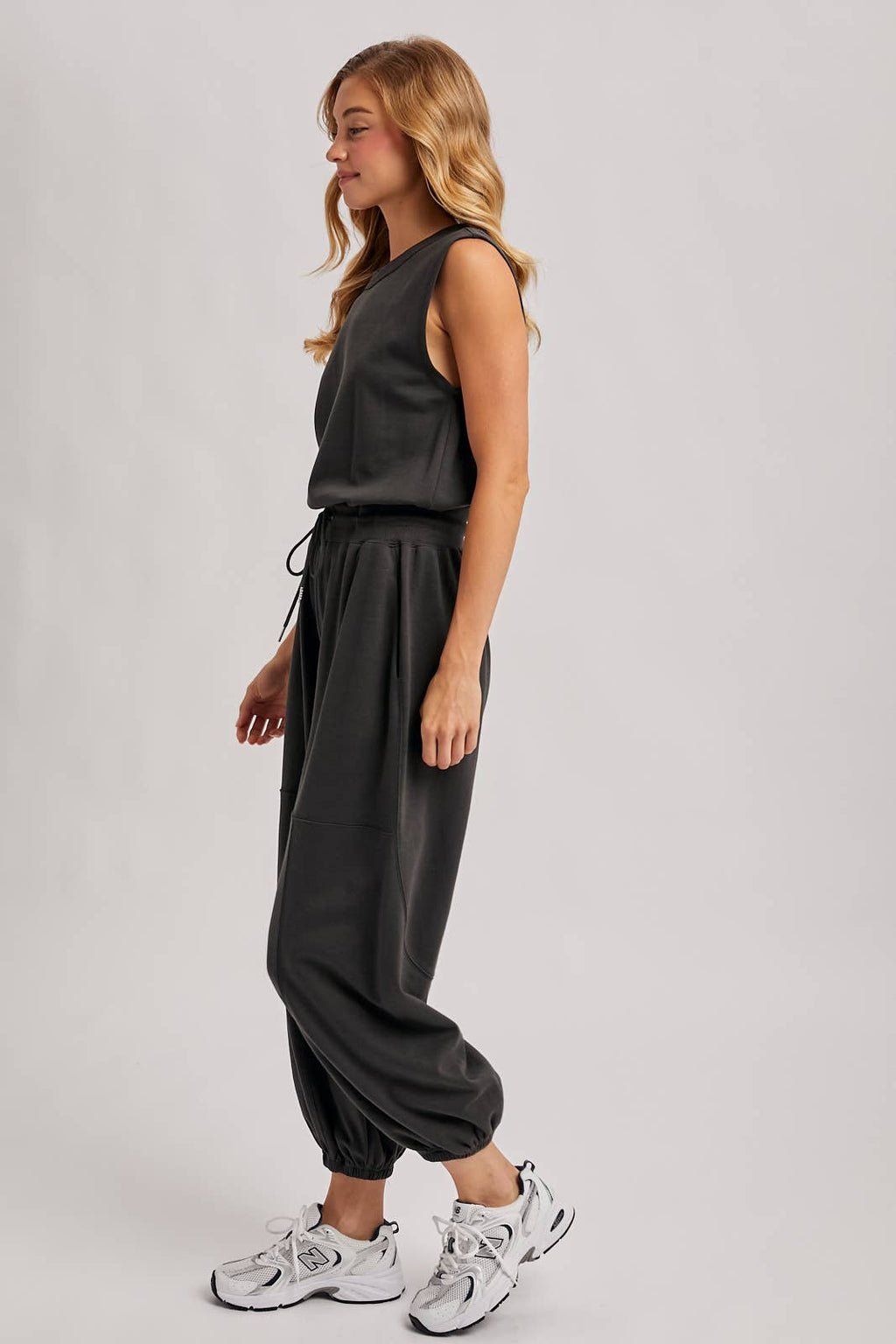 Ash Gray Drawstring Waist Jumpsuit