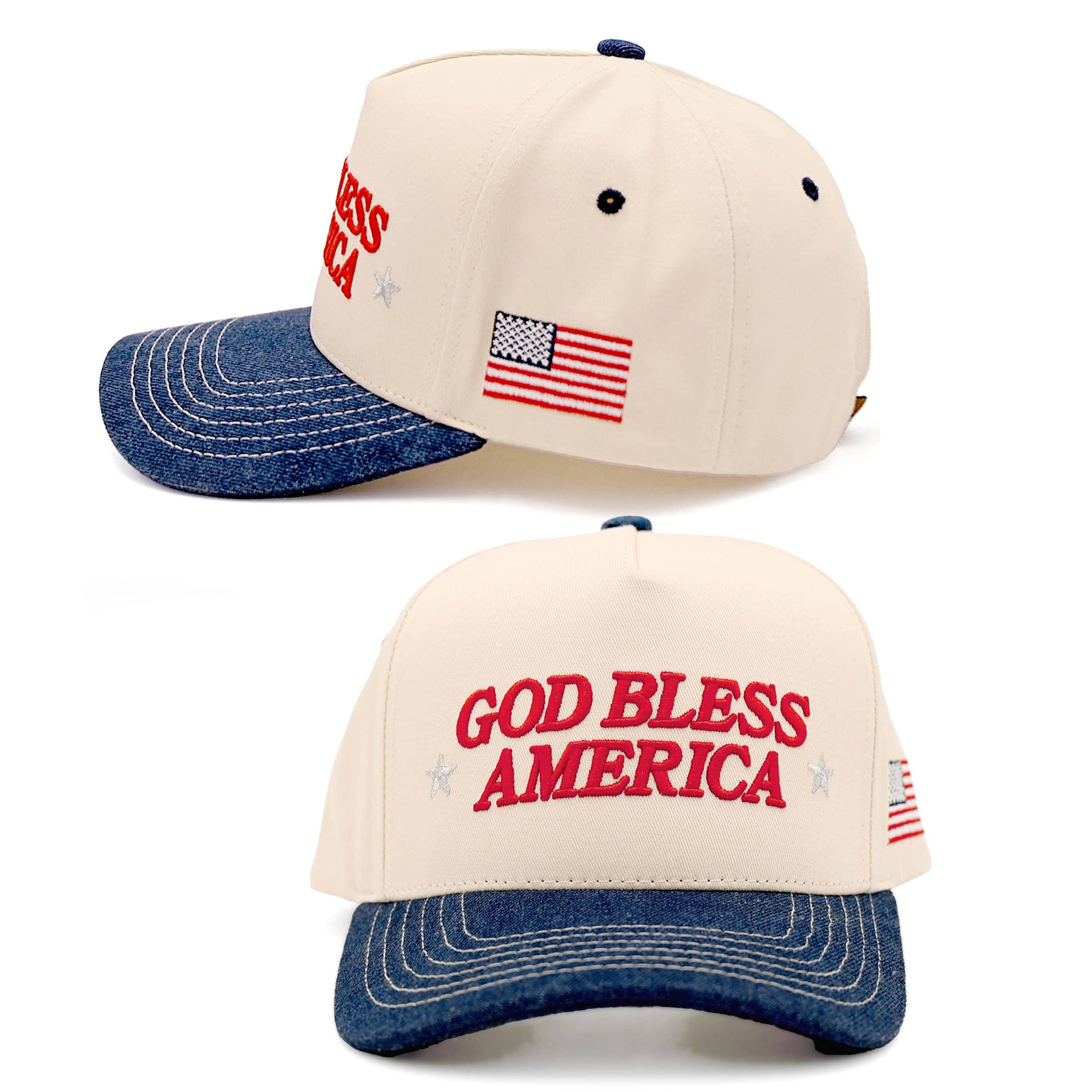 C.C GOD BLESS AMERICA Letter Two Tone Trucker Cap
