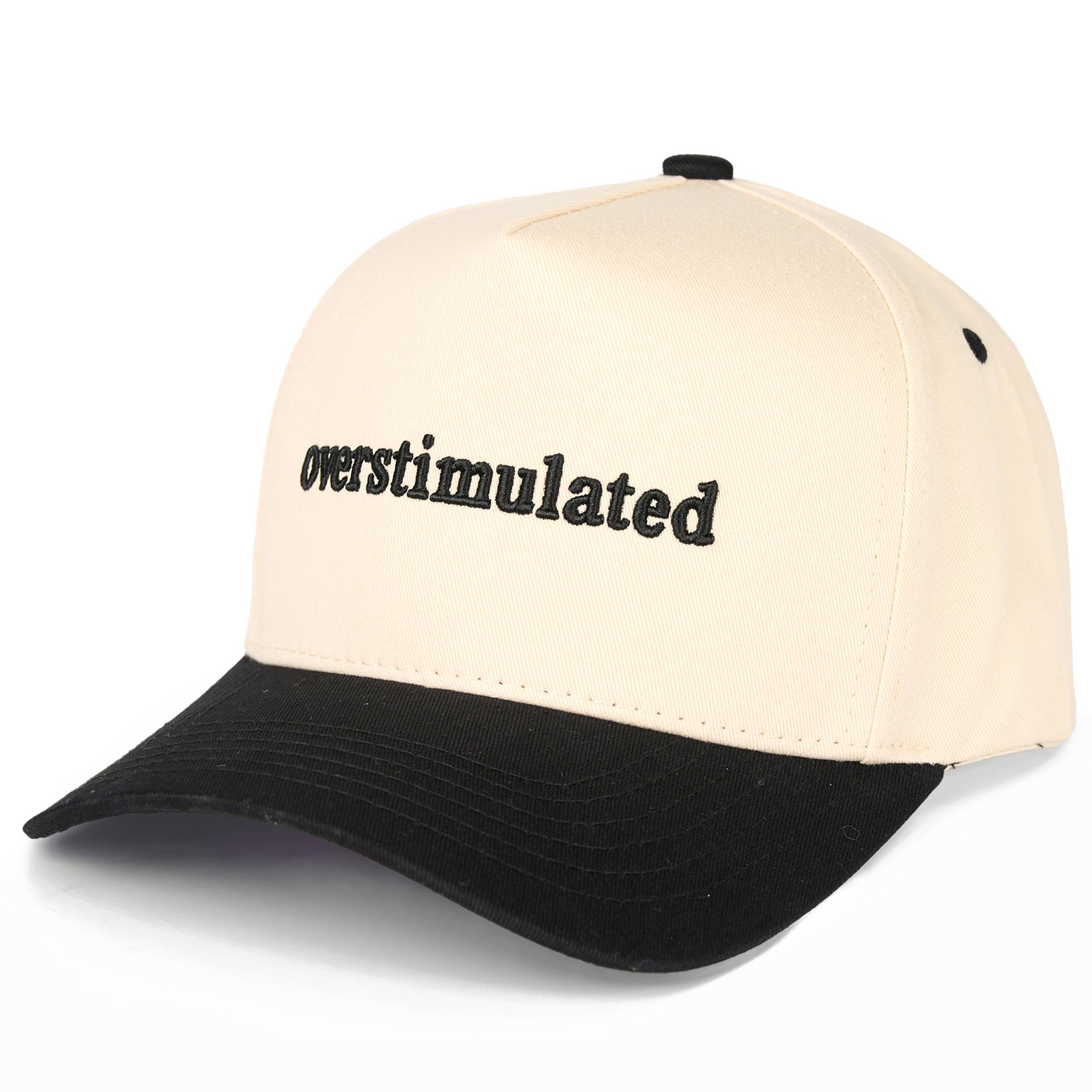 C.C OVERSTIMULATED Letter Embroidered Two Tone Trucker Cap