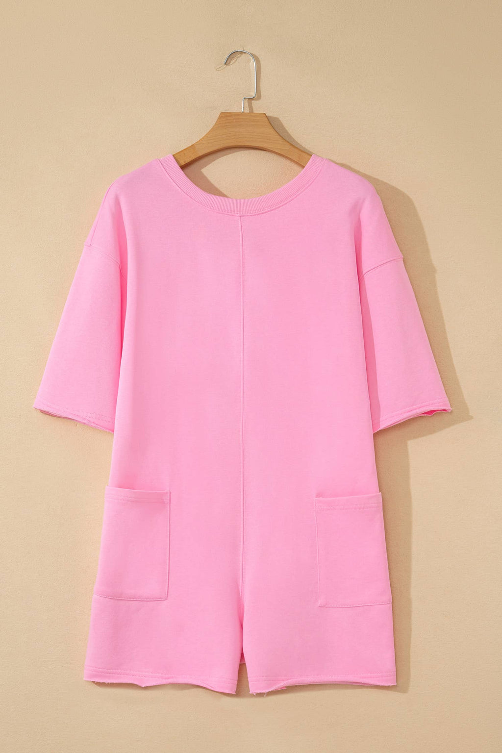 LAS Solid Color Raw Edge Pocketed Loose Romper (S-XL)