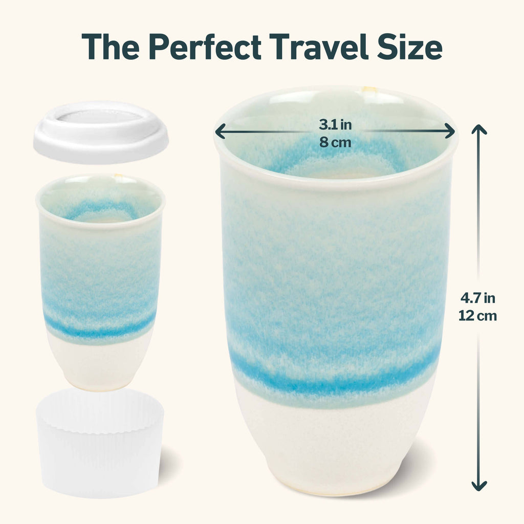 Lagoon Ceramic Coffee Cup – 12oz with Lid & Sleeve