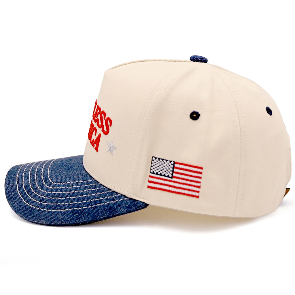 C.C GOD BLESS AMERICA Letter Two Tone Trucker Cap