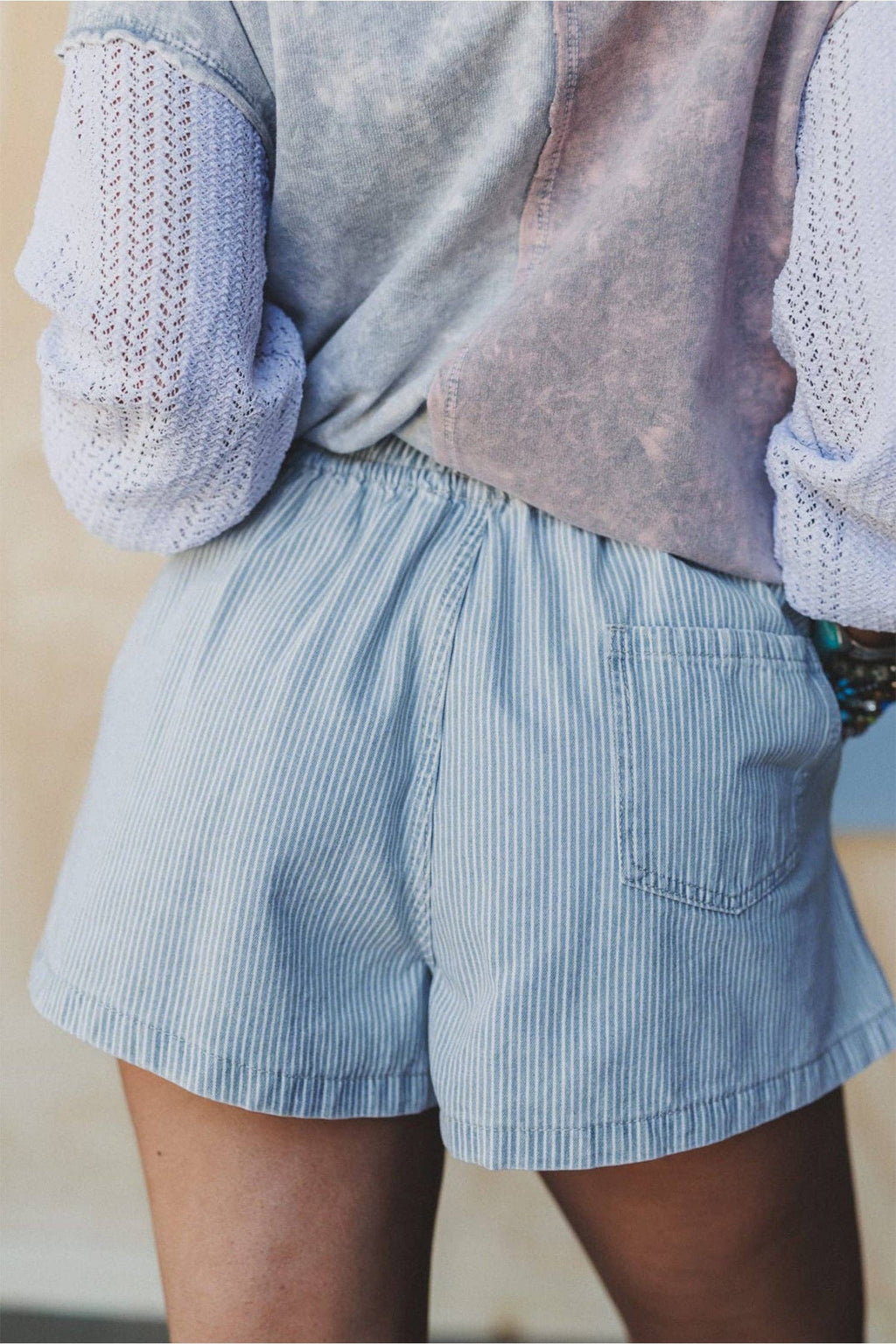 Blue Stripe Drawstring Shorts