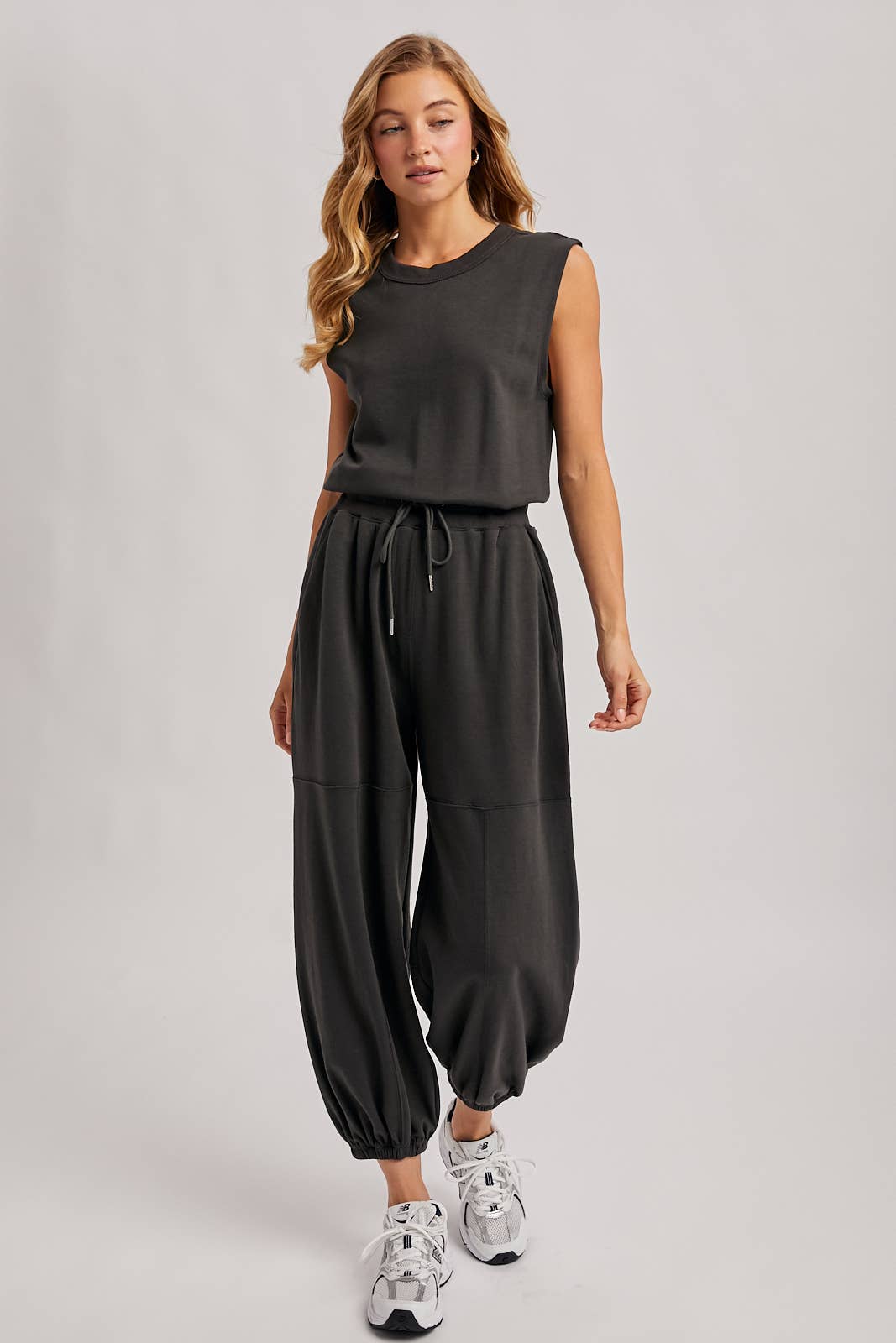 Ash Gray Drawstring Waist Jumpsuit