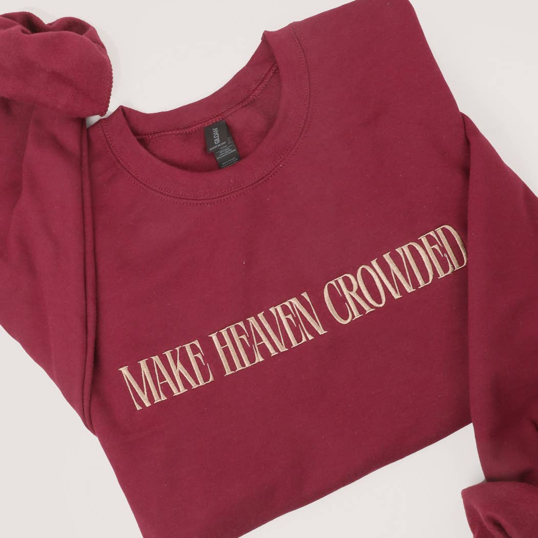 MAKE HEAVEN CROWDED Embroidered Heavyweight Sweatshirt: LIGHT PINK / XL