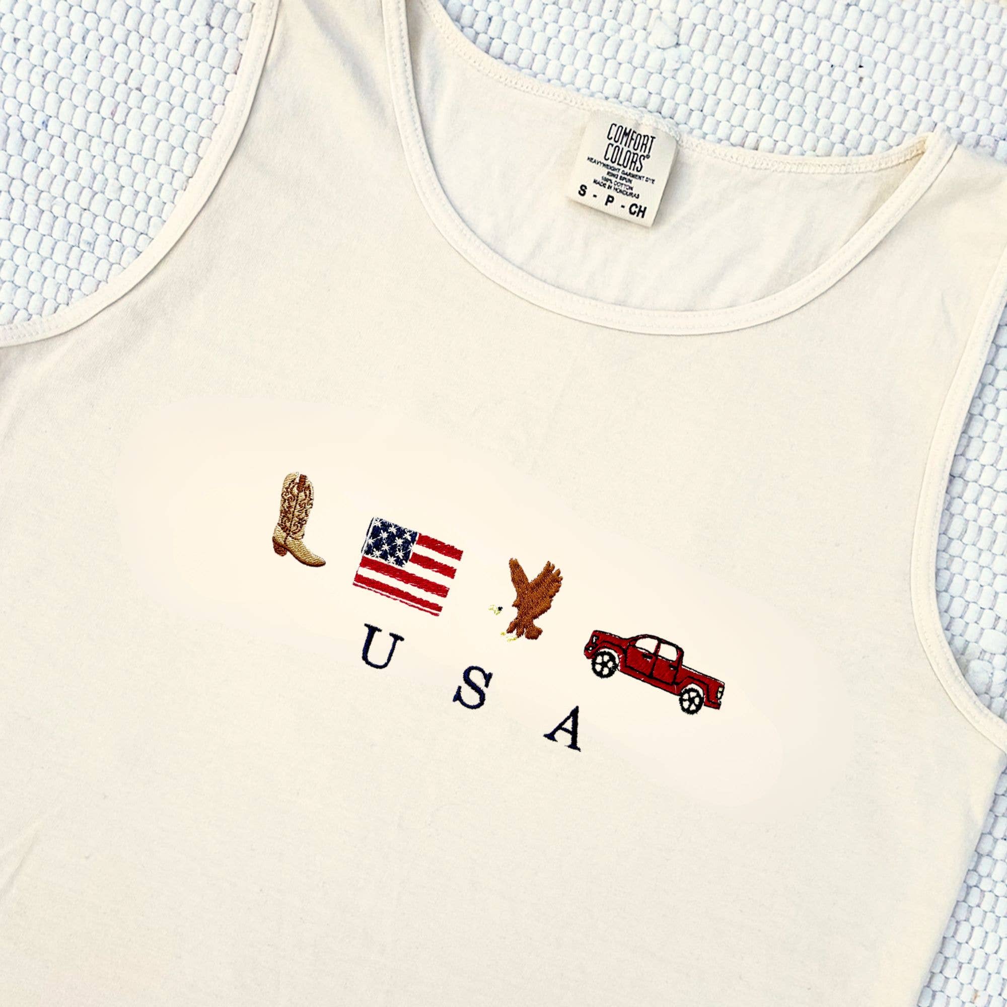 Embroidered USA Icons Comfort Colors Tank Top | 4th Of July