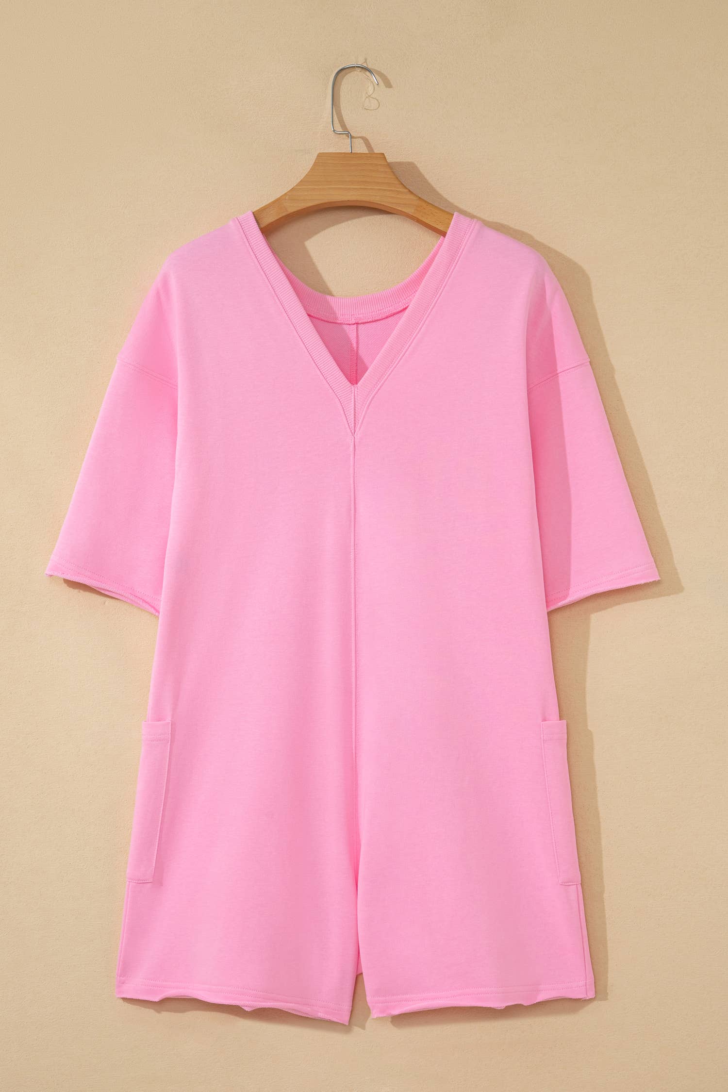 LAS Solid Color Raw Edge Pocketed Loose Romper (S-XL)