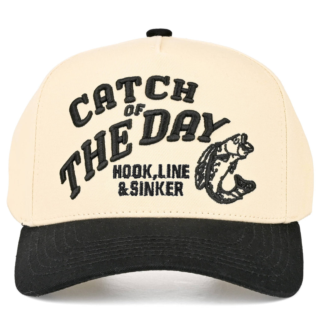 CATCH OF THE DAY Embroidered Letter Two Tone Trucker Hat