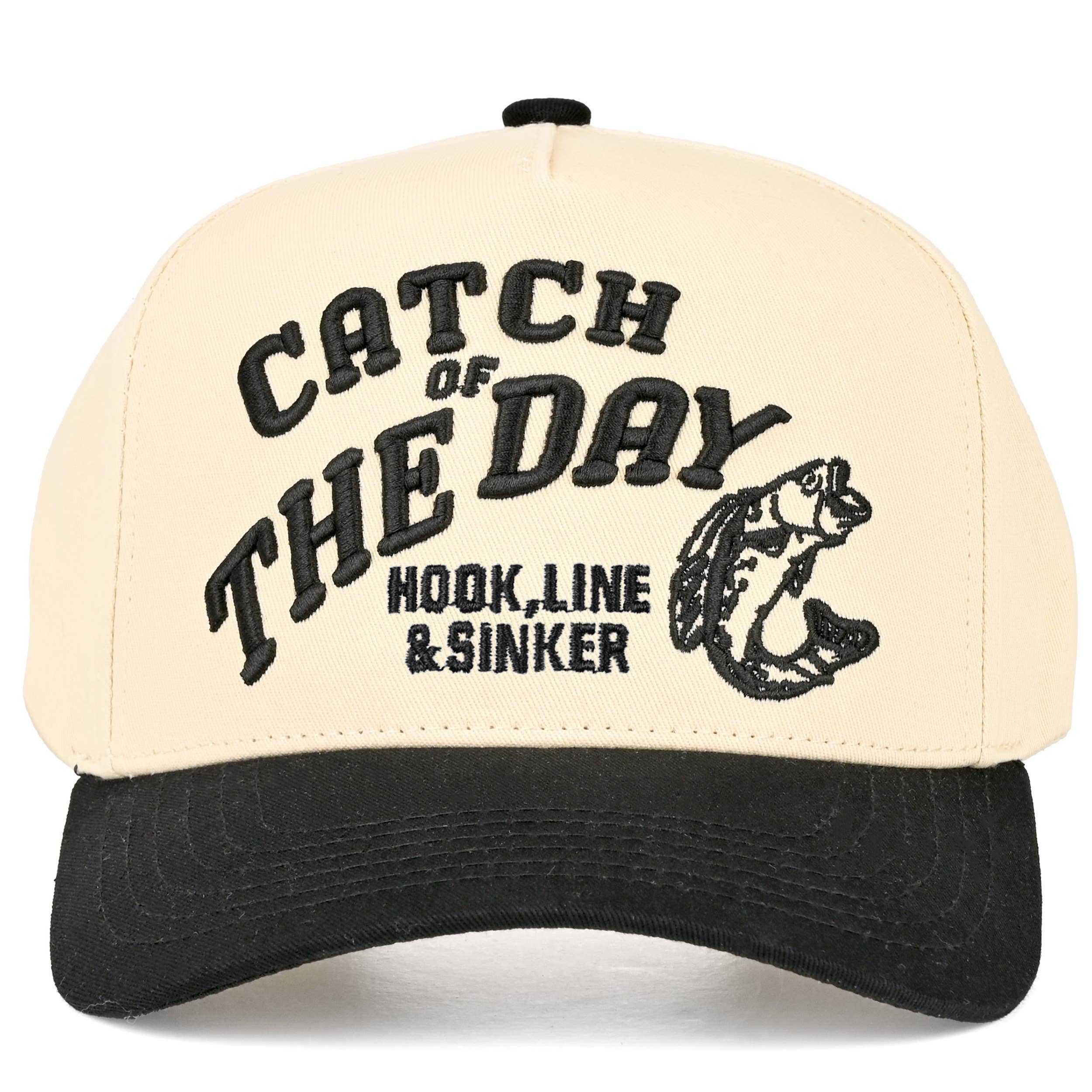 CATCH OF THE DAY Embroidered Letter Two Tone Trucker Hat