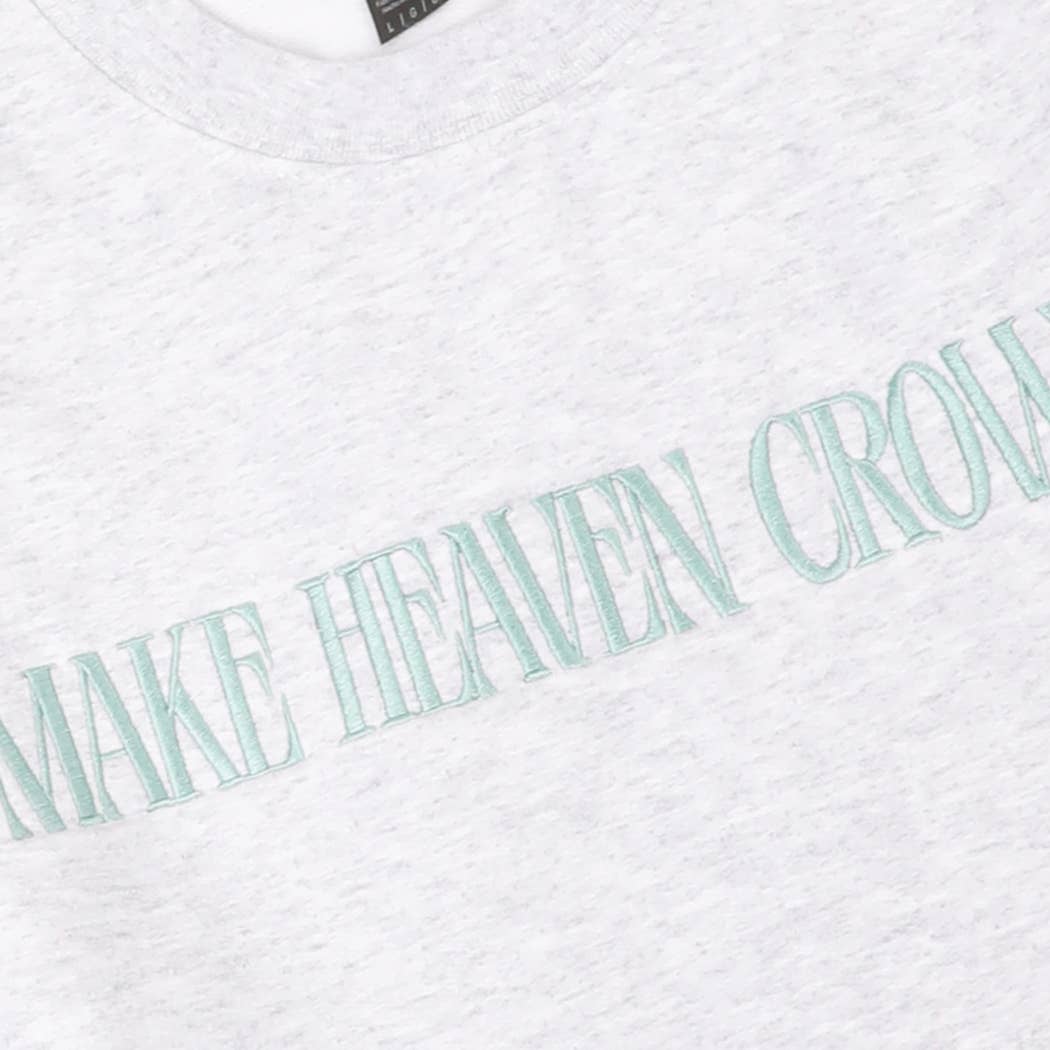 MAKE HEAVEN CROWDED Embroidered Heavyweight Sweatshirt: LIGHT PINK / XL