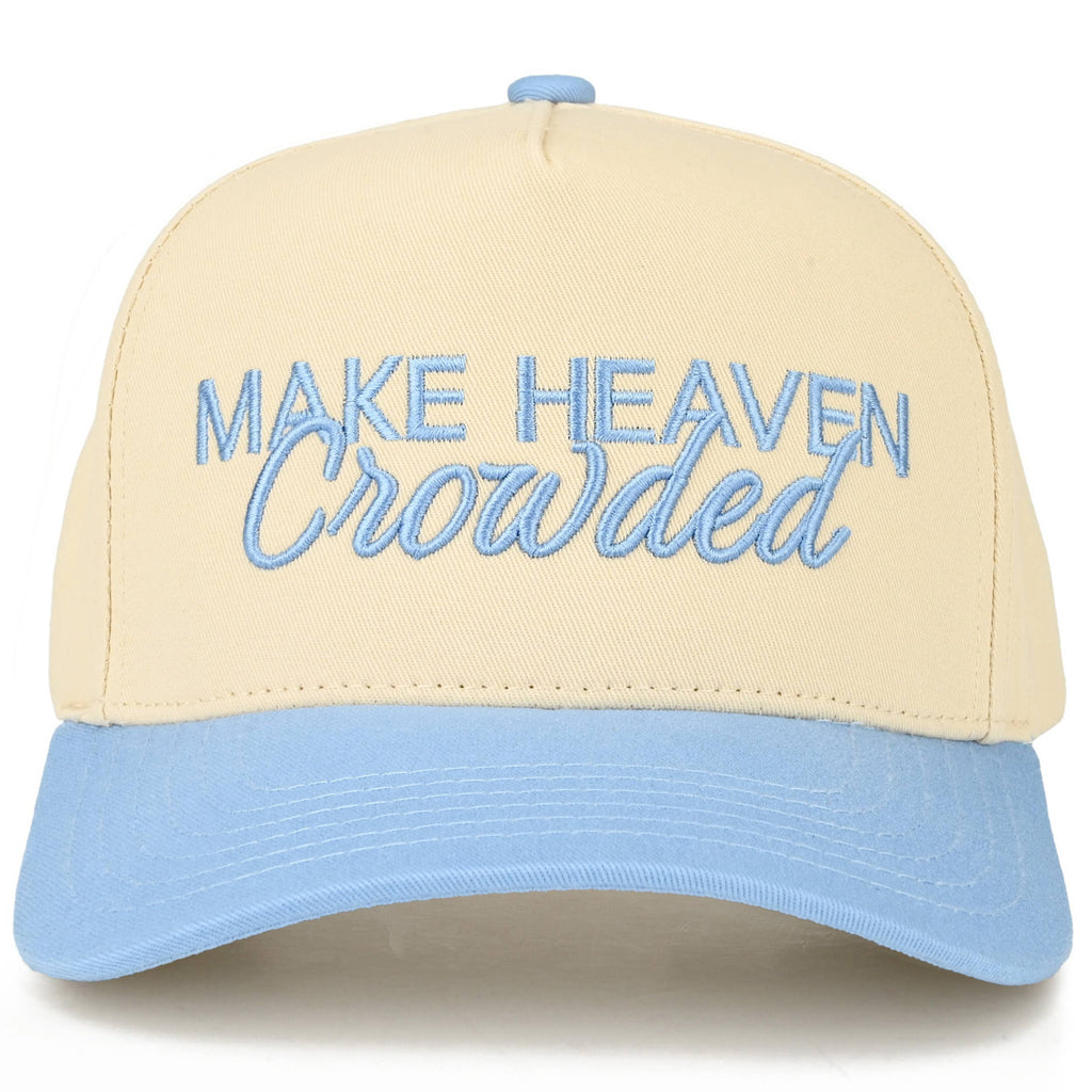 C.C MAKE HEAVEN CROWDED Letter Embroidered Trucker Hat: Sky Blue