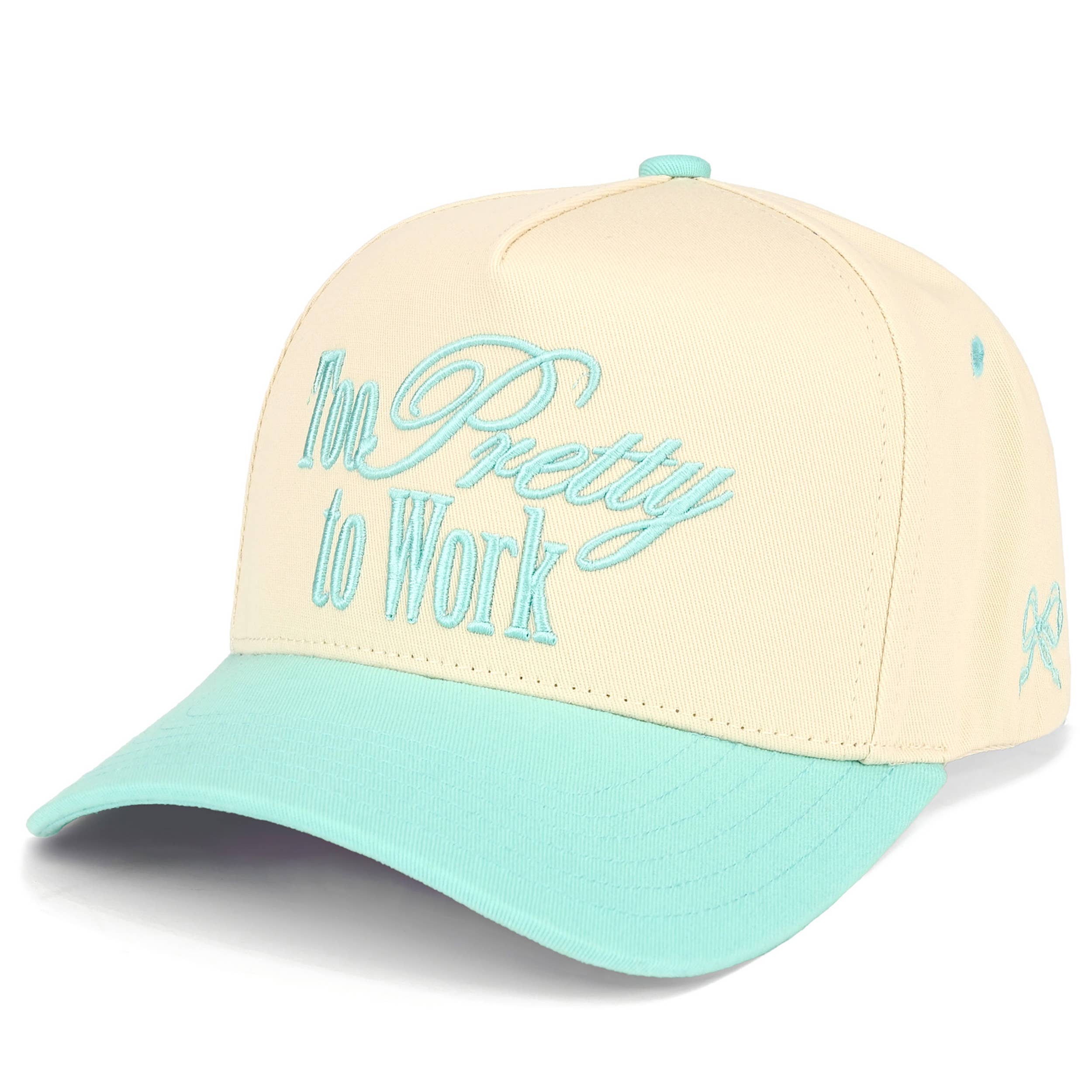 C.C TOO PRETTY TO WORK Letter Two Tone Trucker Hat