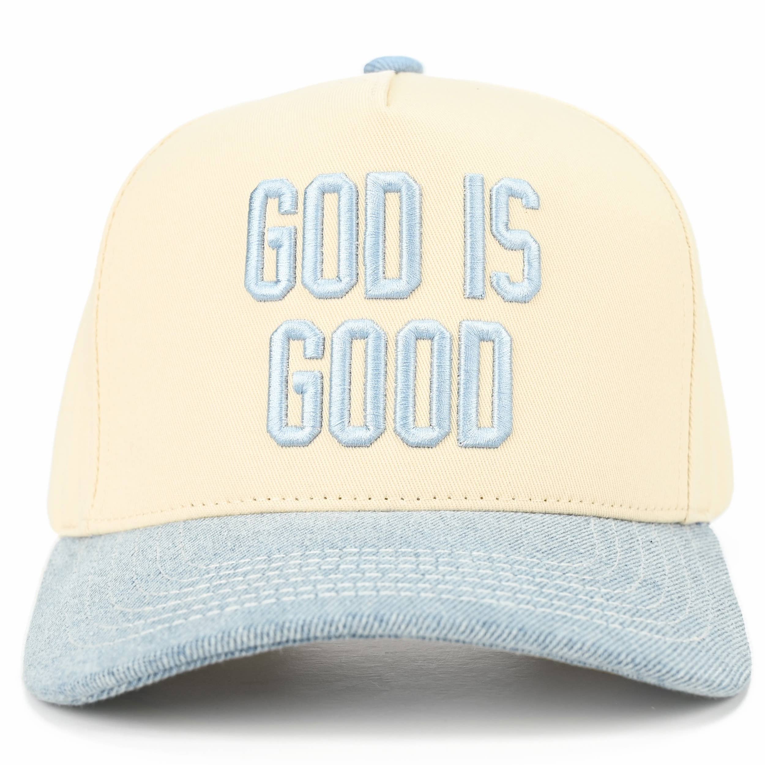 GOD IS GOOD Embroidered Letter Two Tone Trucker Hat