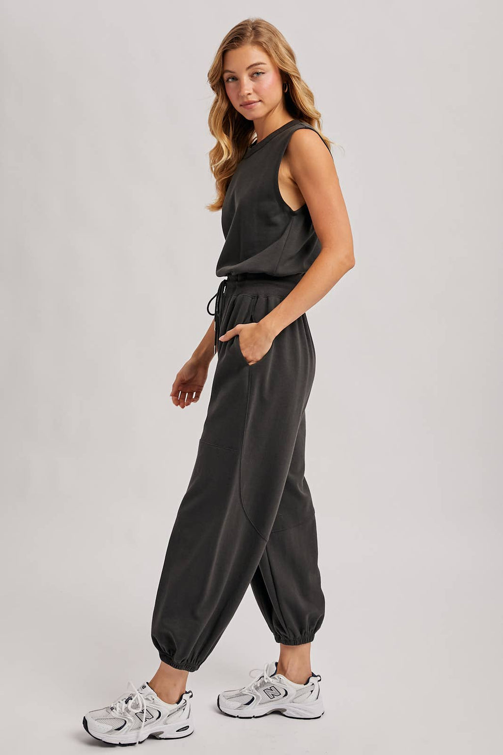 Ash Gray Drawstring Waist Jumpsuit