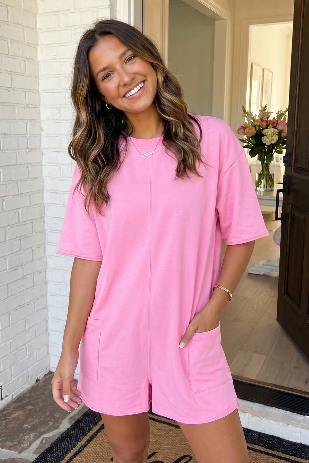 LAS Solid Color Raw Edge Pocketed Loose Romper (S-XL)