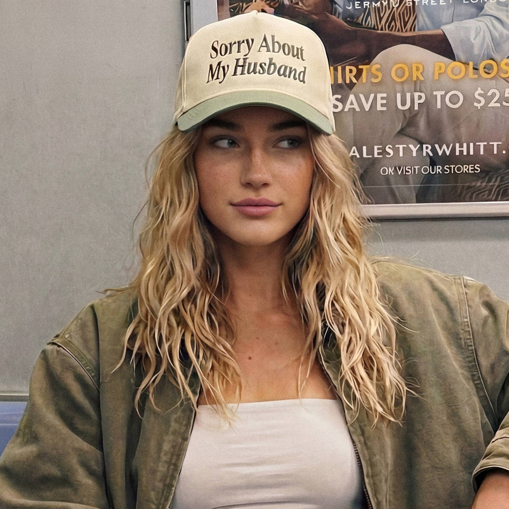 C.C SORRY ABOUT MY HUSBAND Letter Two Tone Trucker Hat: Leopard