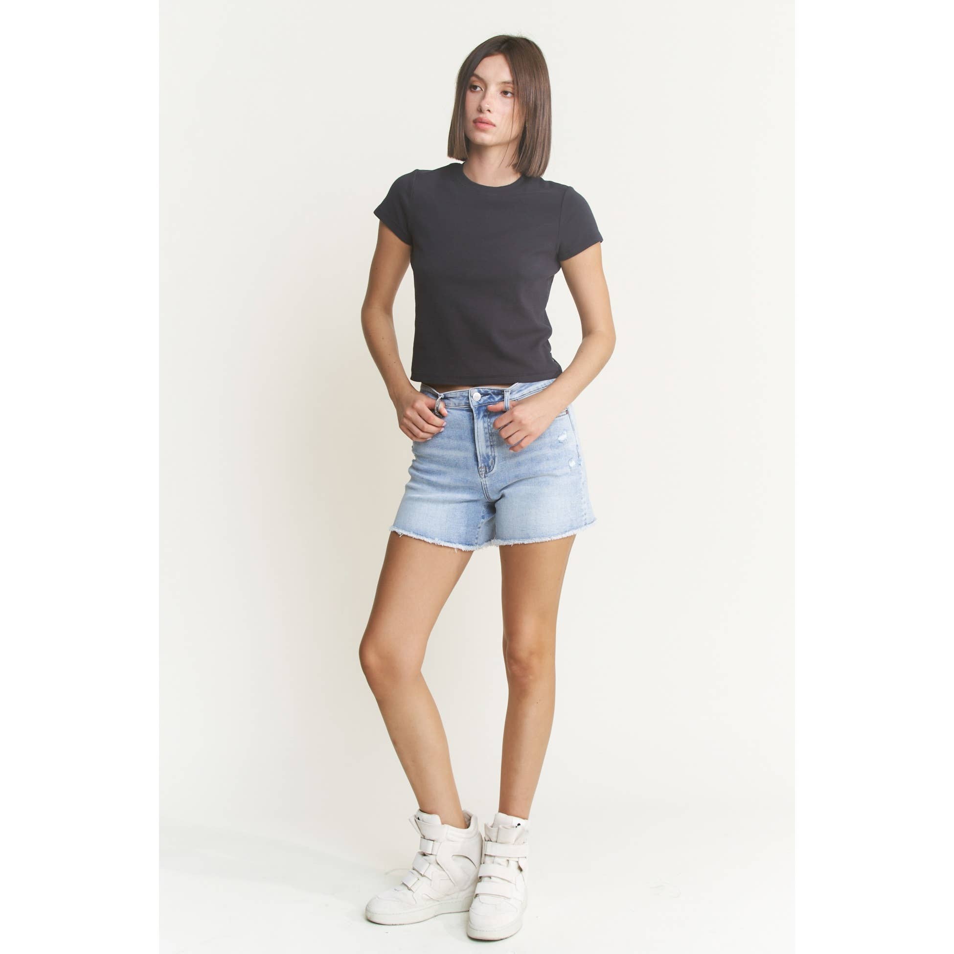Mica Super High Rise Shorts With Frayed Raw Hem