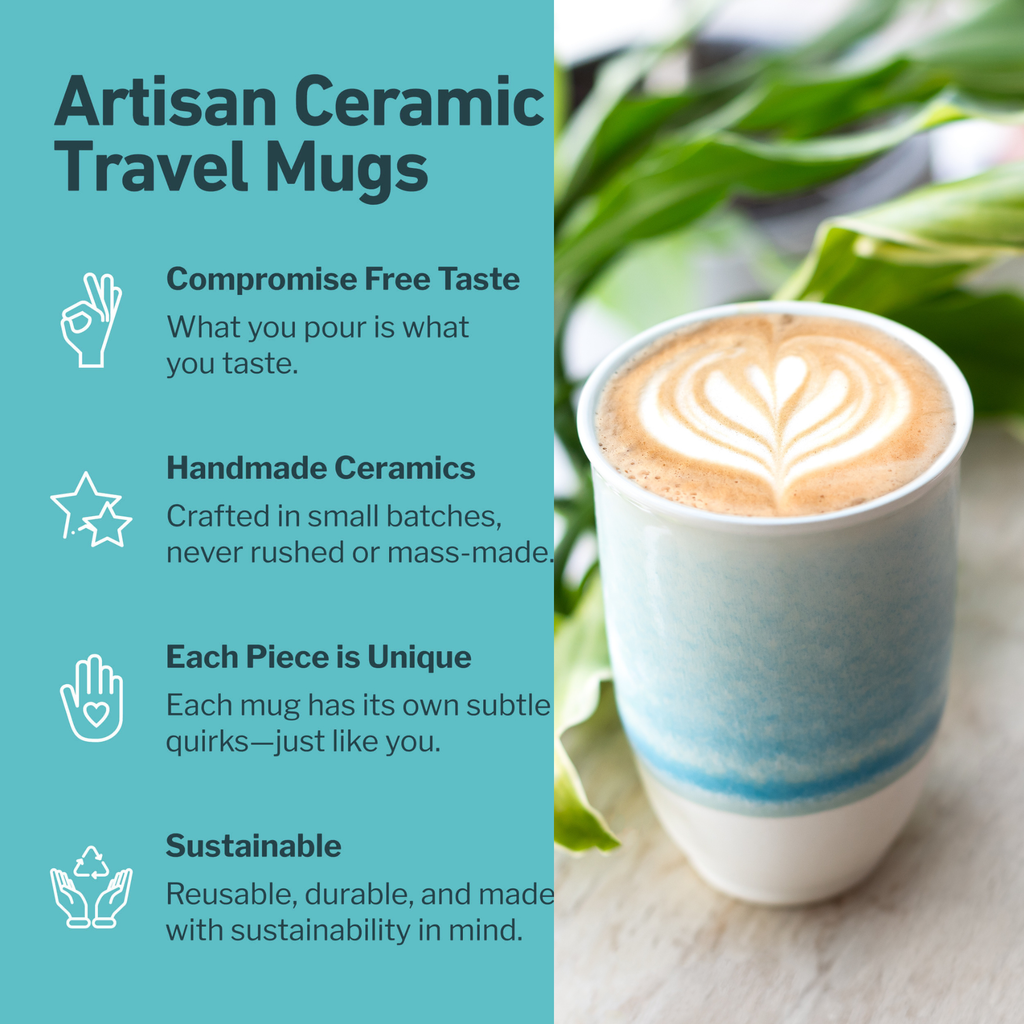 Lagoon Ceramic Coffee Cup – 12oz with Lid & Sleeve