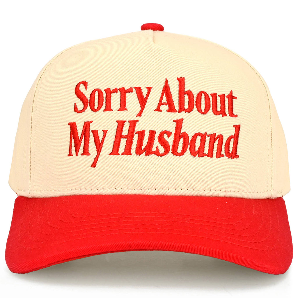 C.C SORRY ABOUT MY HUSBAND Letter Two Tone Trucker Hat: Red