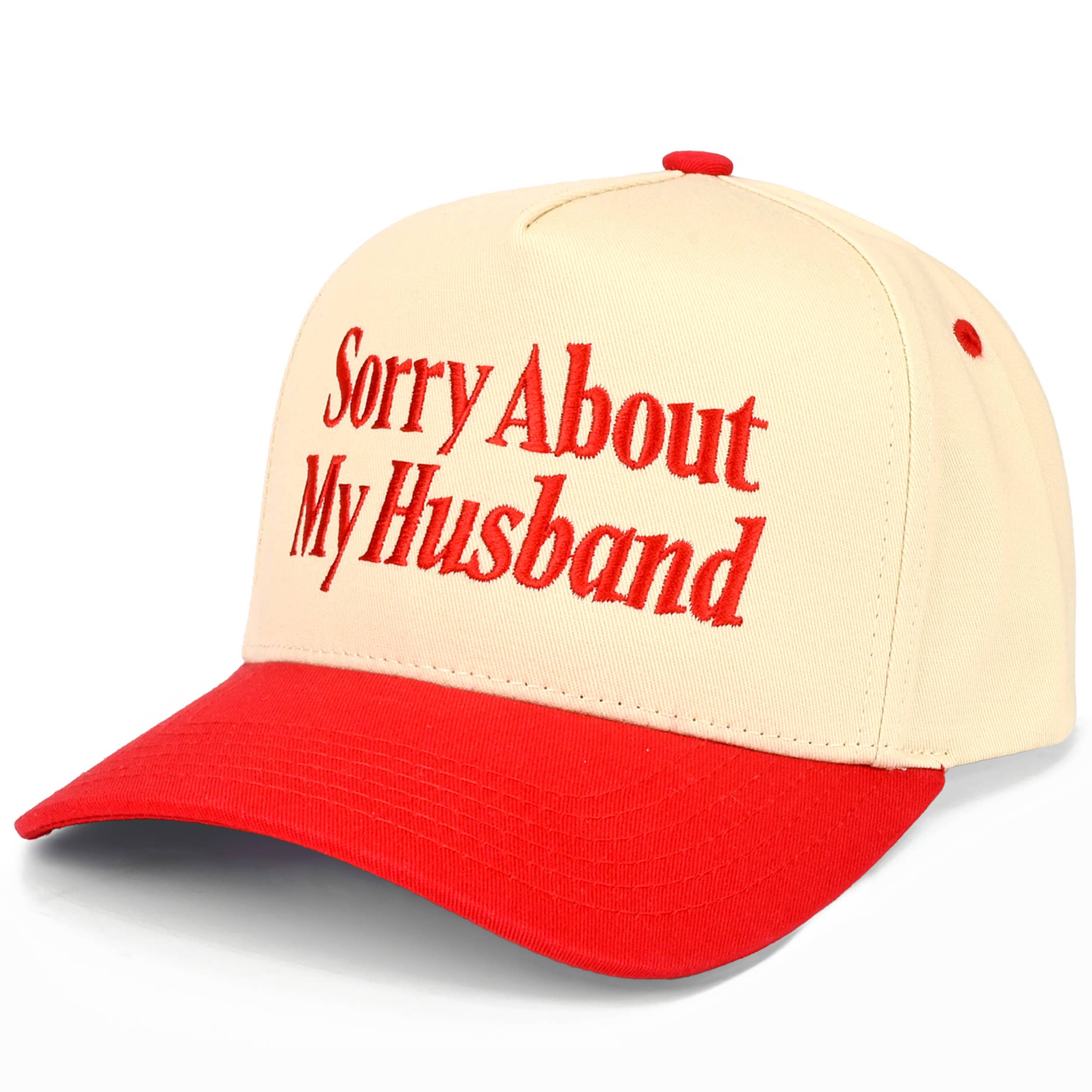 C.C SORRY ABOUT MY HUSBAND Letter Two Tone Trucker Hat: Red