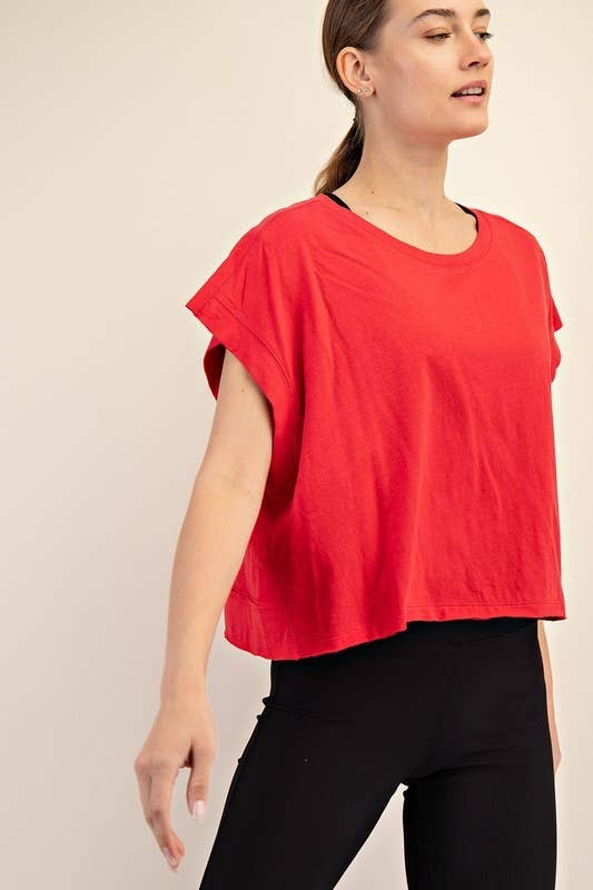 T899937-OVERSIZED COTTON SLUB OPEN BACK TOP