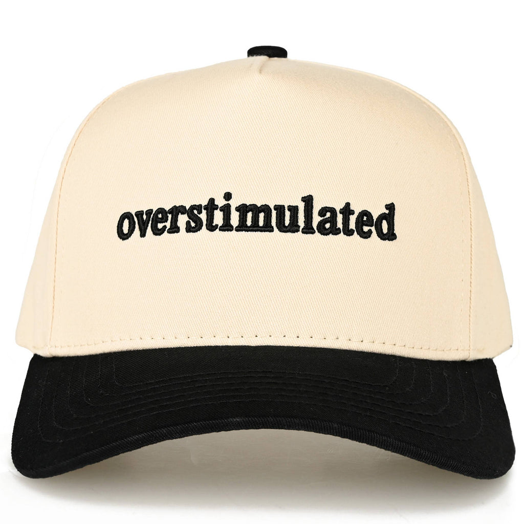 C.C OVERSTIMULATED Letter Embroidered Two Tone Trucker Cap