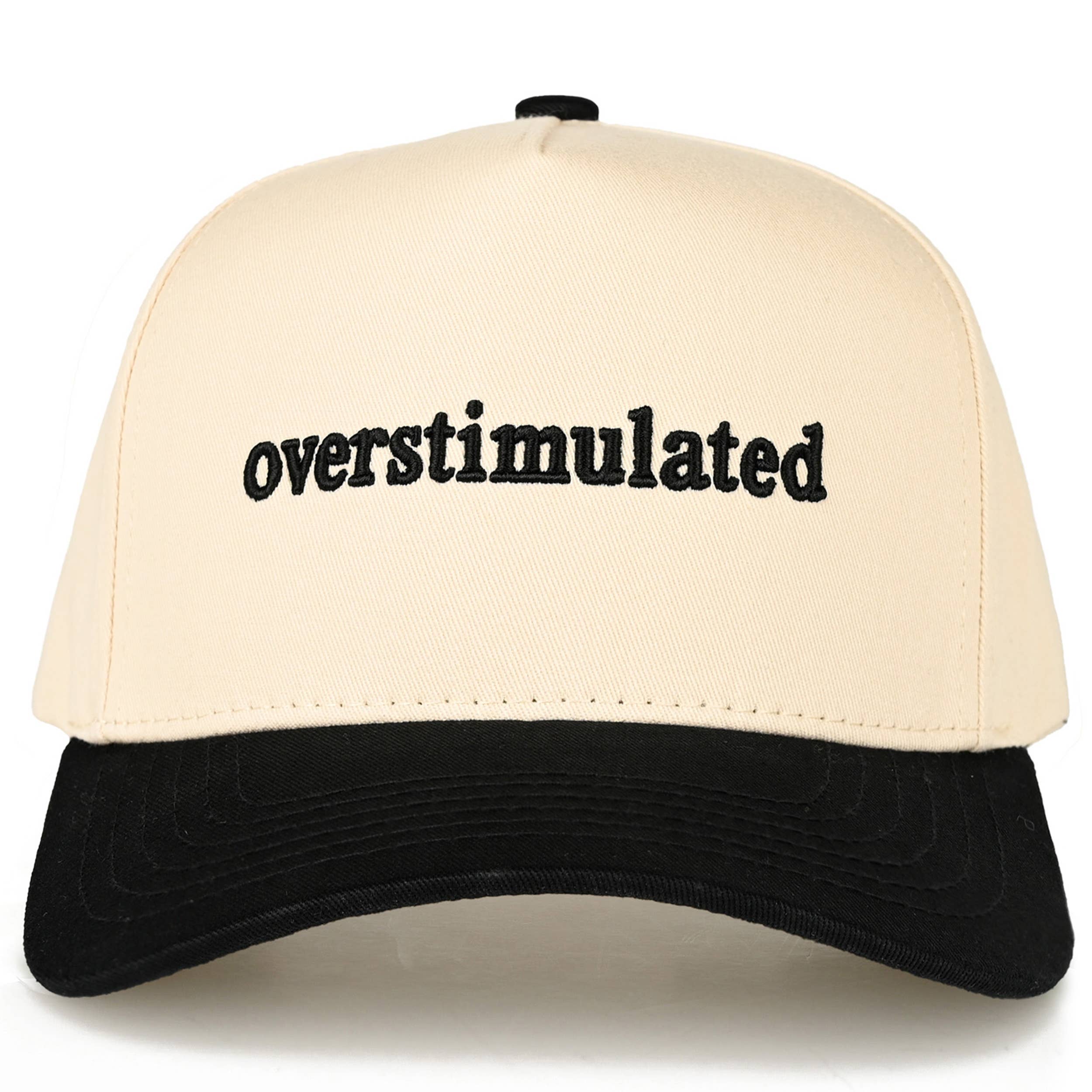 C.C OVERSTIMULATED Letter Embroidered Two Tone Trucker Cap