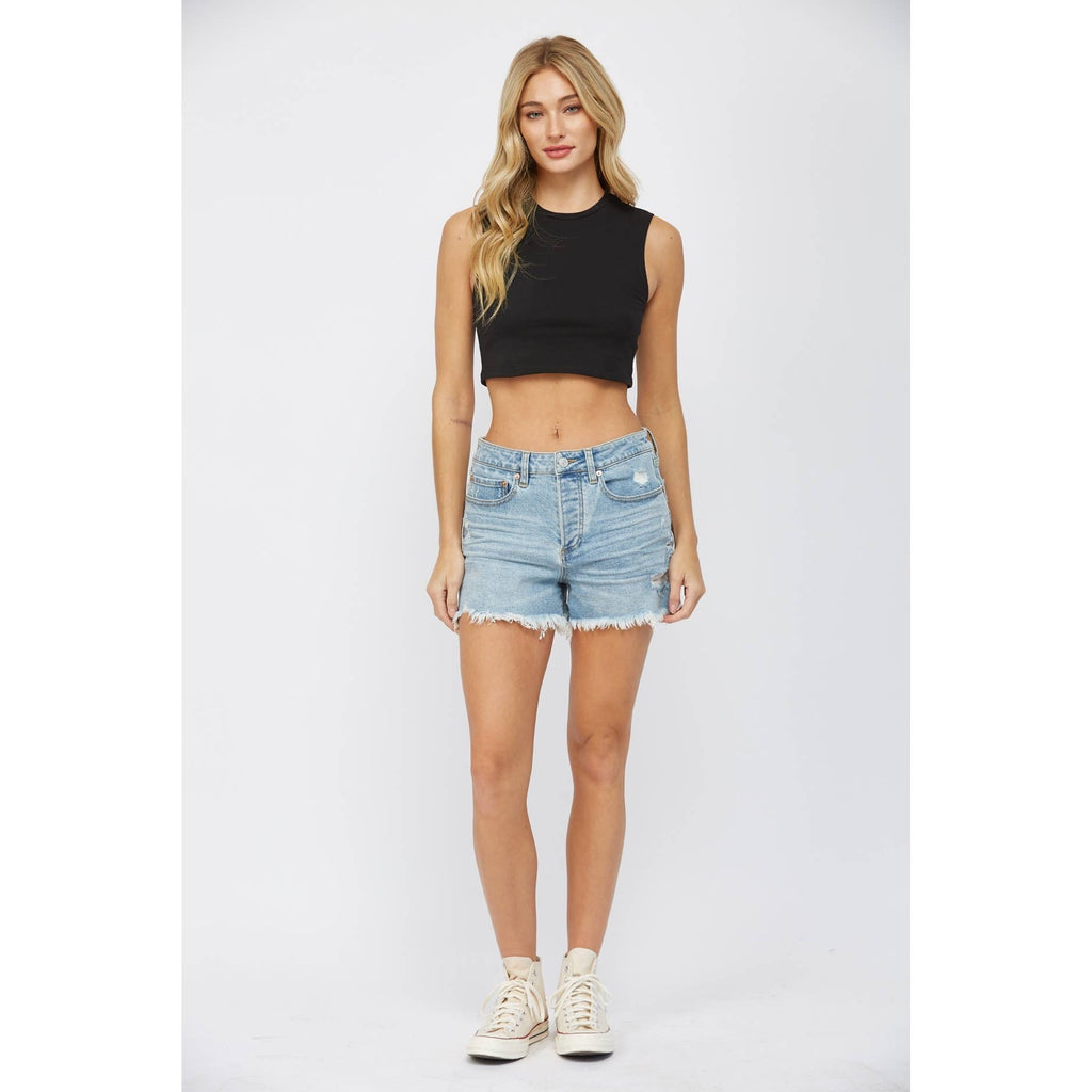 High Rise Dark Wash Mica Shorts